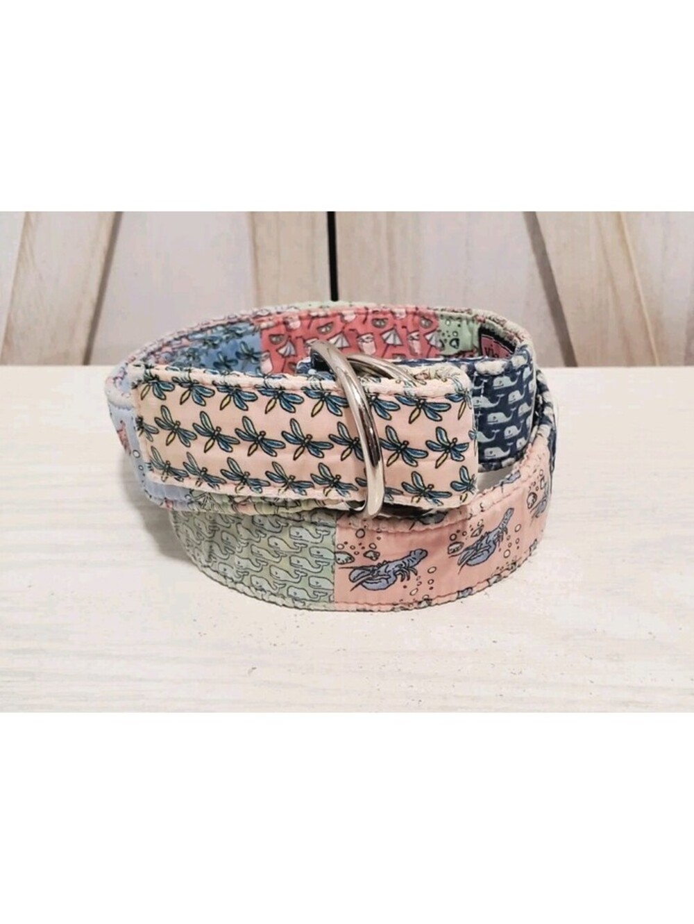 Vineyard Vines Men’s L Patchwork Icon D Ring Belt Whale Golf Palms Yachts Preppy